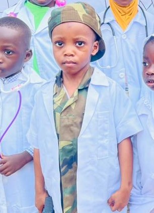 Pupils dressed as doctors on career day